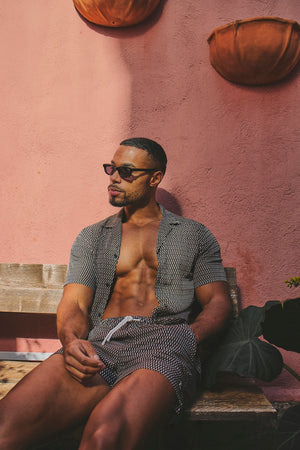 Quick Dry Printed Micro Geo Swim Shorts in Black - TAILORED ATHLETE - USA