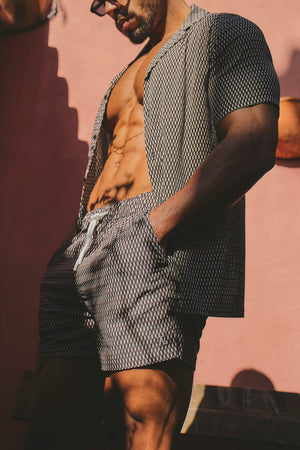 Quick Dry Printed Micro Geo Swim Shorts in Black - TAILORED ATHLETE - USA
