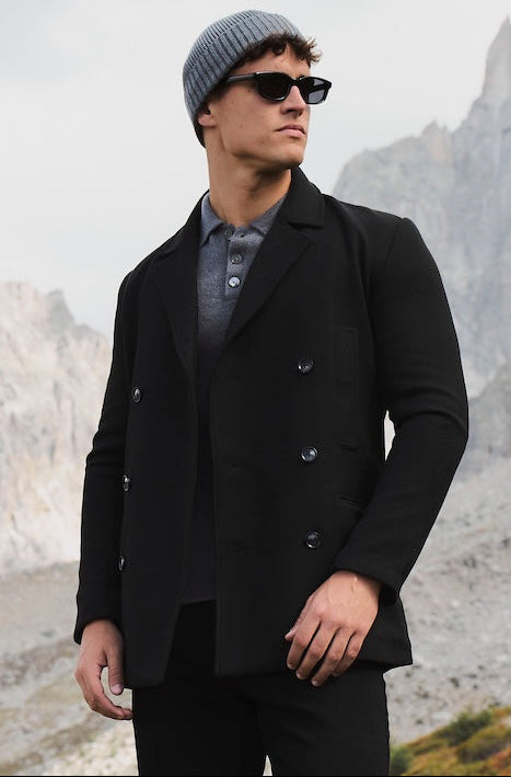 Double Breasted Peacoat in Black
