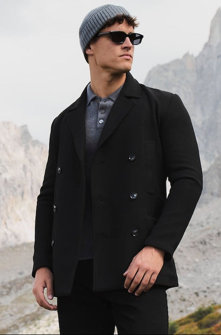 Double Breasted Peacoat in Black