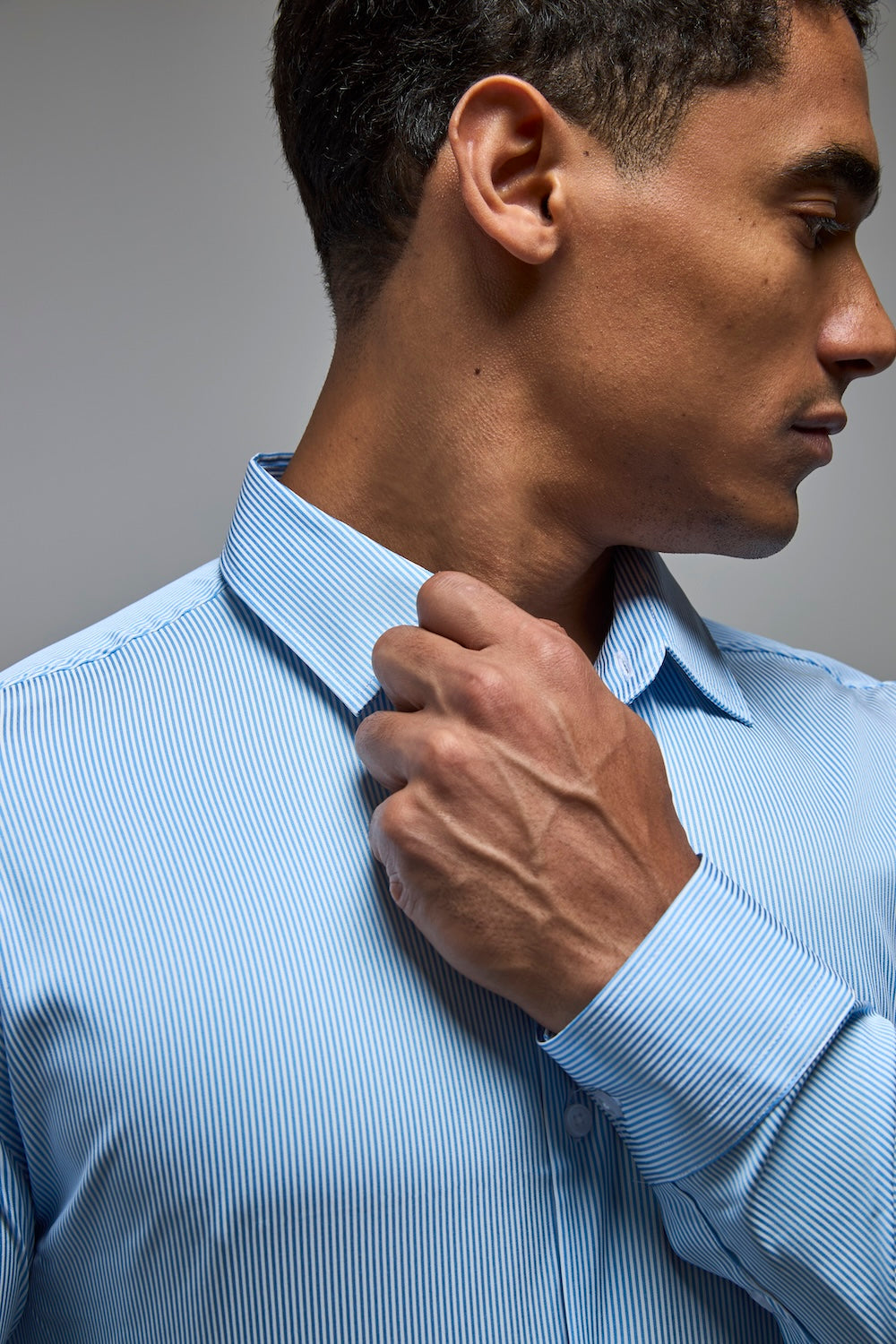 Performance Business Shirt in Blue/White Bengal Stripe - TAILORED ATHLETE - USA