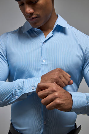 Performance Business Shirt in Blue/White Bengal Stripe - TAILORED ATHLETE - USA