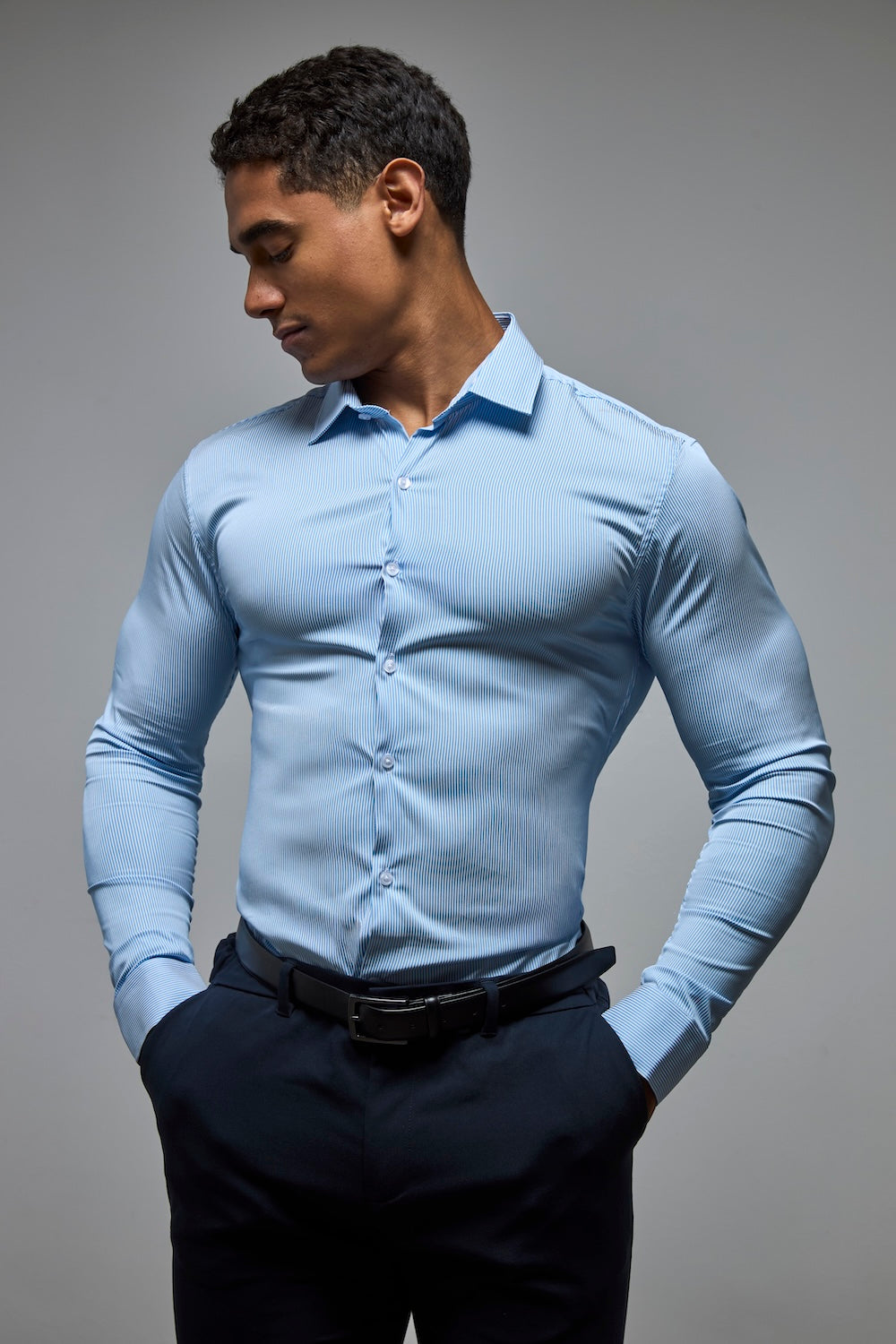 Performance Business Shirt in Blue/White Bengal Stripe - TAILORED ATHLETE - USA