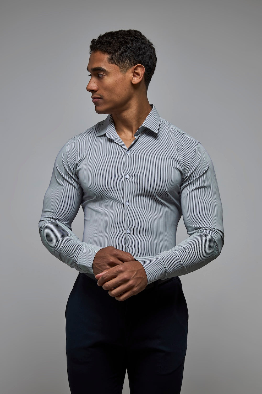 Performance Business Shirt in Navy/White Bengal Stripe - TAILORED ATHLETE - USA
