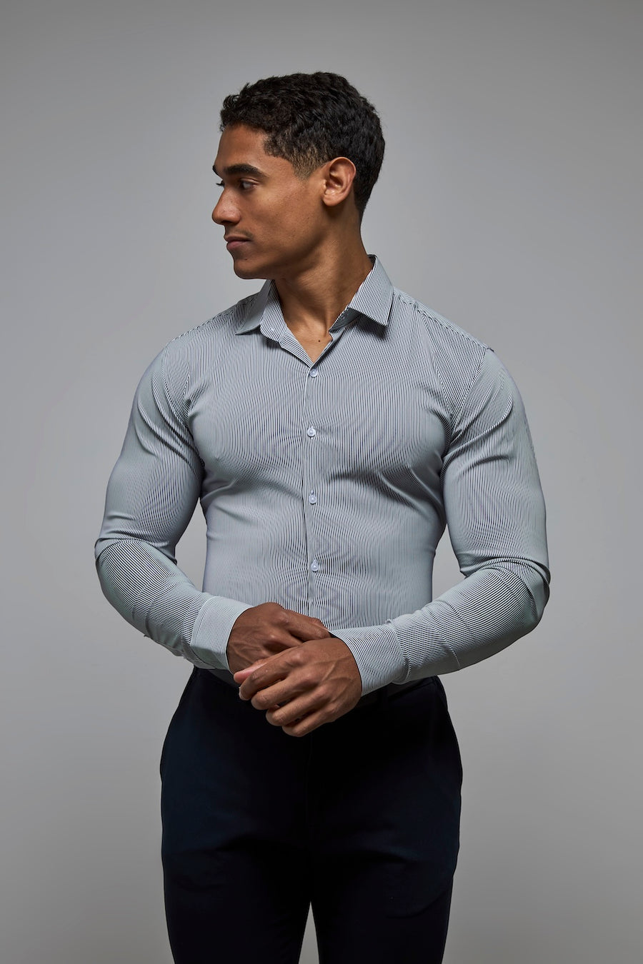 Performance Business Shirt in Navy/White Bengal Stripe - TAILORED ATHLETE - USA