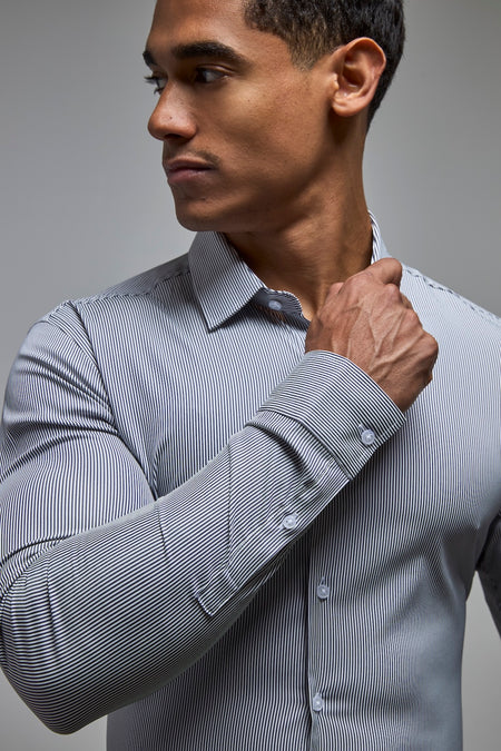 Performance Business Shirt in Navy/White Bengal Stripe - TAILORED ATHLETE - USA