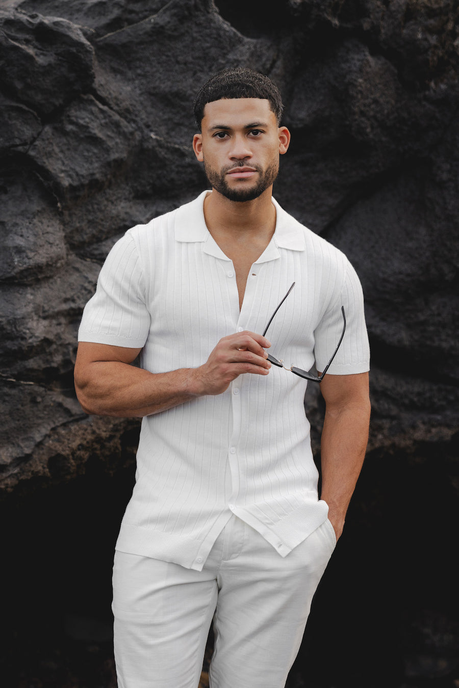 Ribbed Knitted Shirt in Ecru - TAILORED ATHLETE - USA