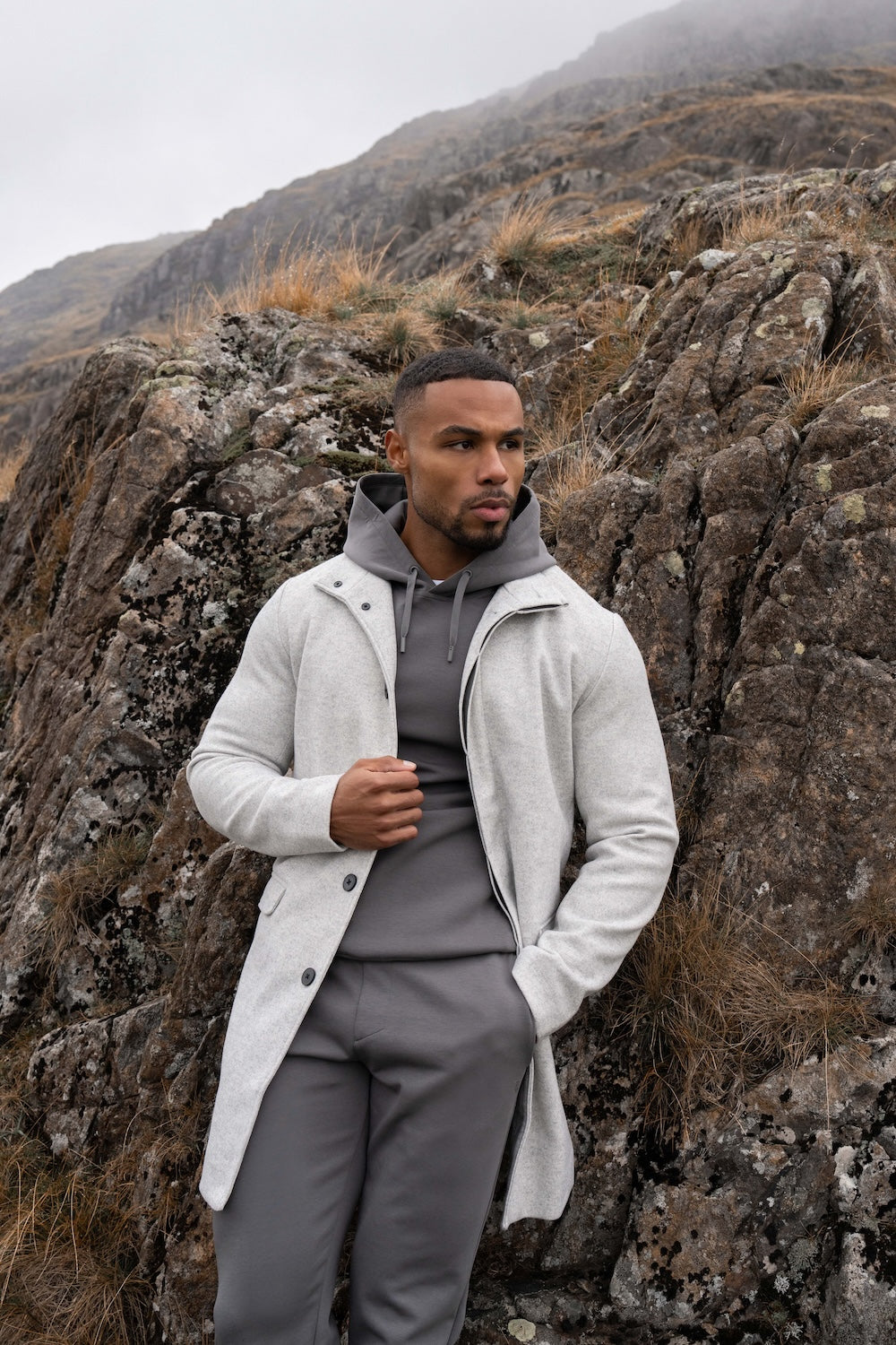 Funnel Neck Overcoat in Pale Grey - TAILORED ATHLETE - USA