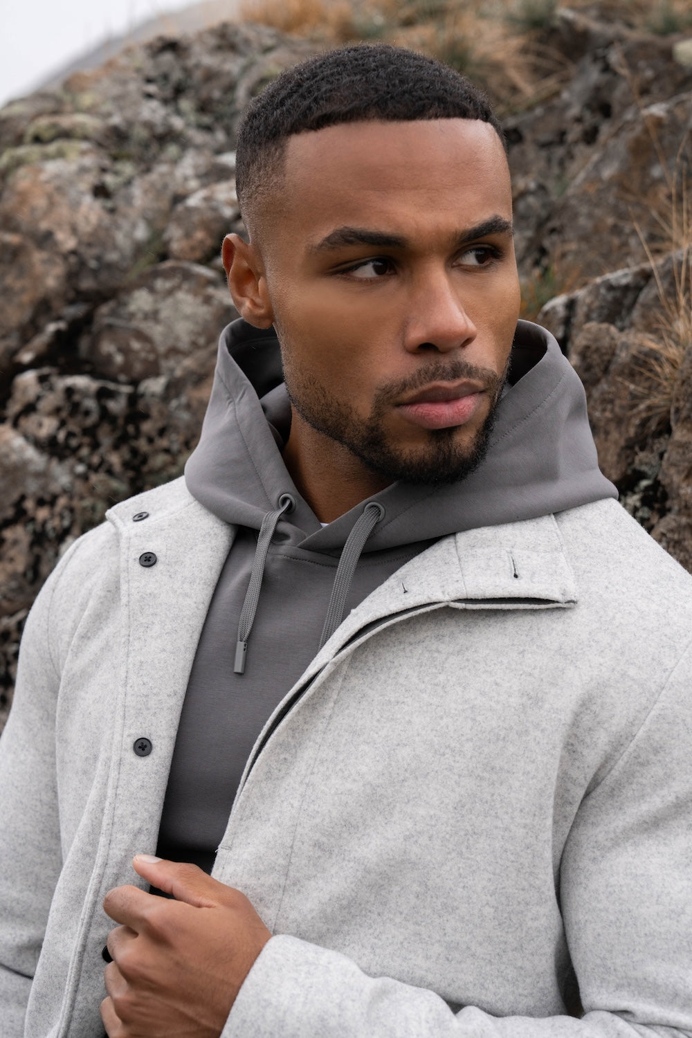Funnel Neck Overcoat in Pale Grey - TAILORED ATHLETE - USA