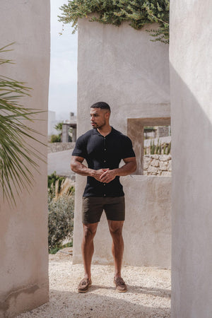 Ribbed Knitted Shirt in Black - TAILORED ATHLETE - USA