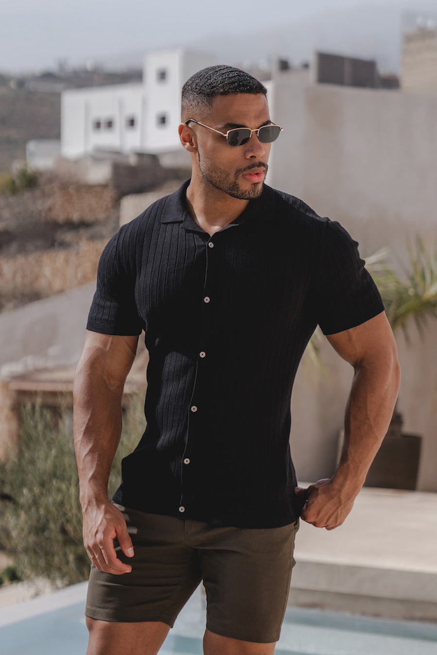 Ribbed Knitted Shirt in Black - TAILORED ATHLETE - USA