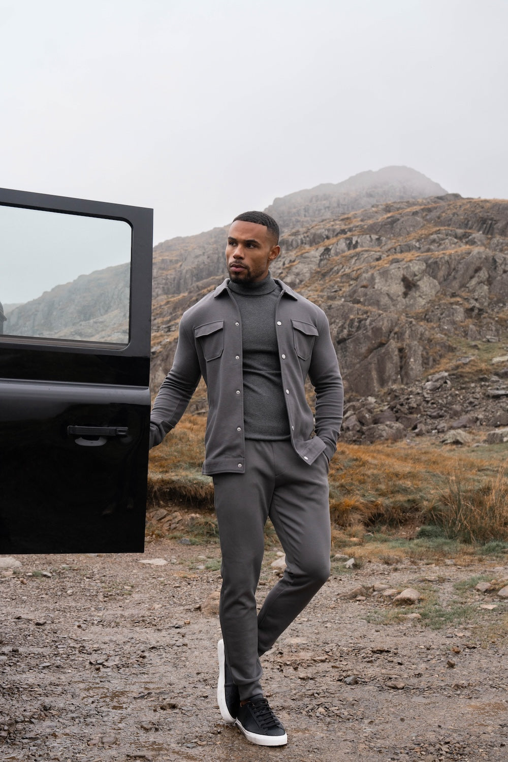 Twill Jersey Shacket in Steel Grey - TAILORED ATHLETE - USA