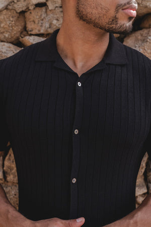 Ribbed Knitted Shirt in Black - TAILORED ATHLETE - USA