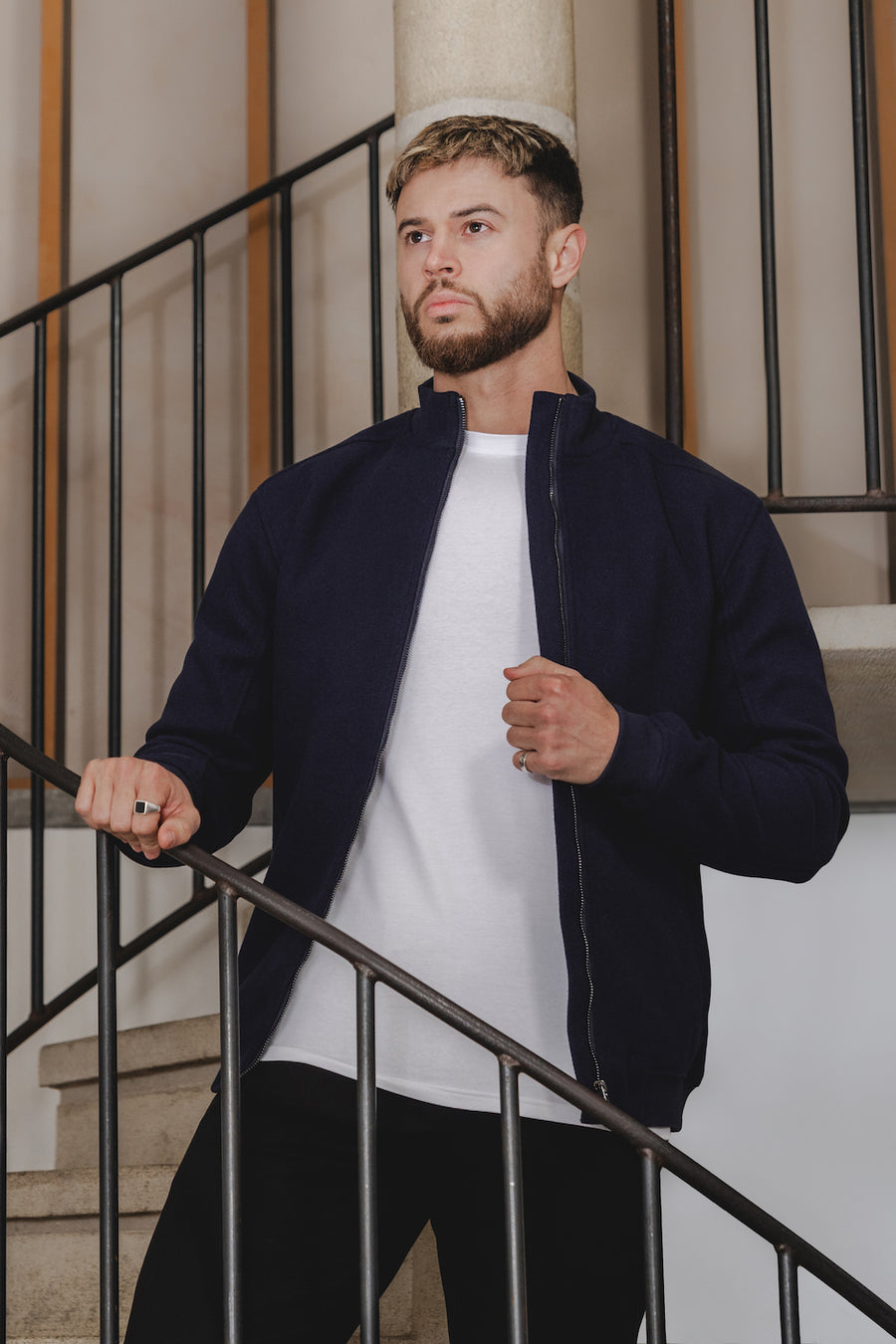 Wool Look Bomber Jacket in Navy - TAILORED ATHLETE - USA