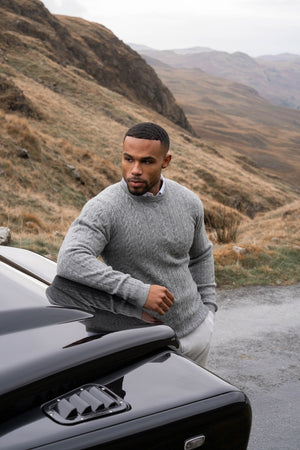 Soft Cable Crew Neck Sweater in Mid Grey - TAILORED ATHLETE - USA