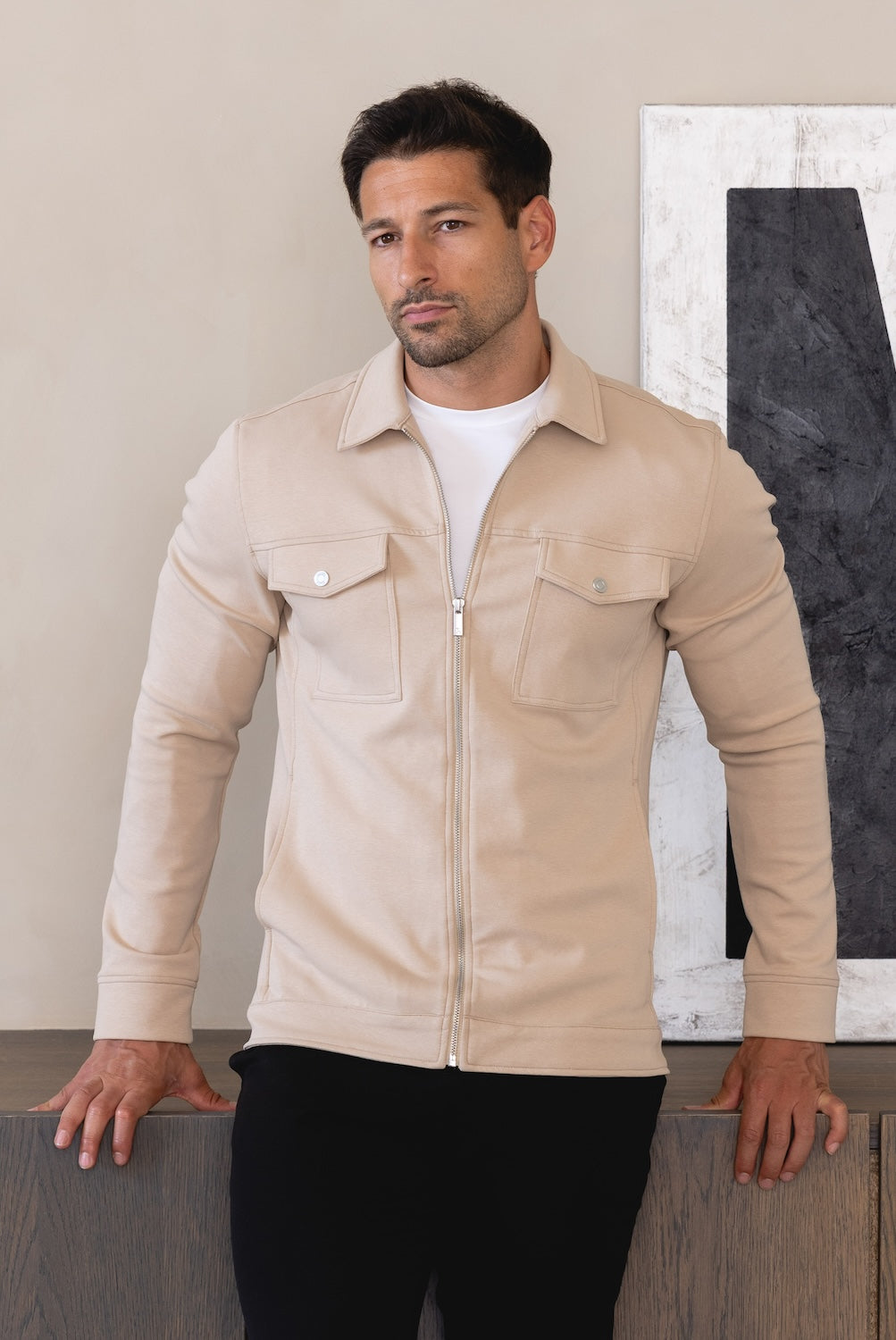 Interlock Zip Through Shacket in Stone - TAILORED ATHLETE - USA