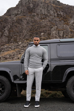 Soft Cable Crew Neck Sweater in Mid Grey - TAILORED ATHLETE - USA