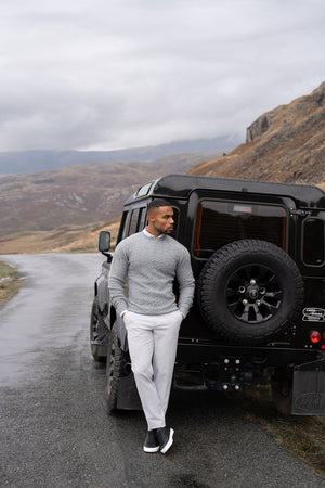 Soft Cable Crew Neck Sweater in Mid Grey - TAILORED ATHLETE - USA