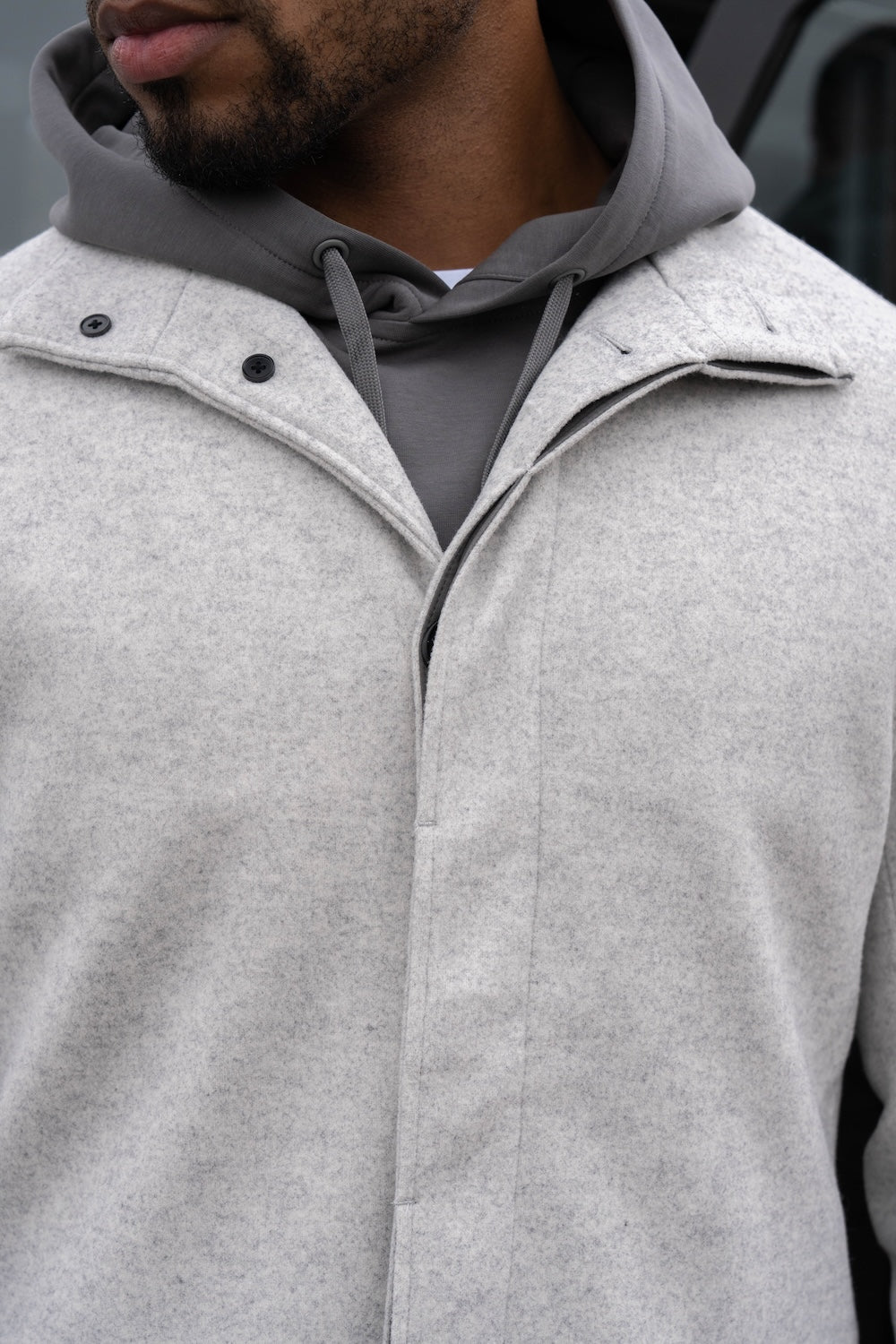 Funnel Neck Overcoat in Pale Grey - TAILORED ATHLETE - USA