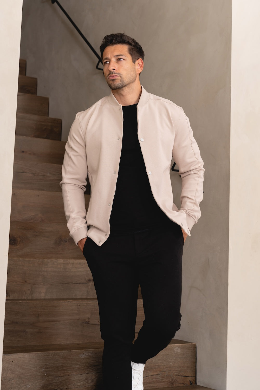 bomber jacket dress shirt Jersey in Stone S Rib 84% Cotton SamFBAdTHML Anewsta Women's Long Sleeve s:M/L