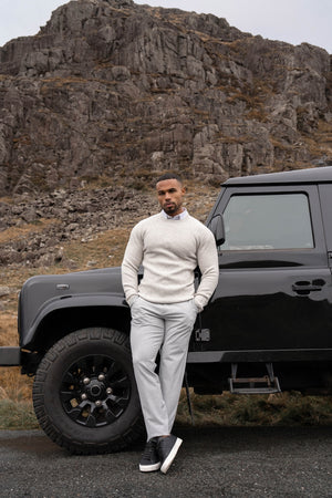 Fisherman Crew Neck Sweater in Soft Grey - TAILORED ATHLETE - USA