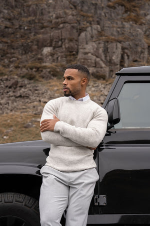 Fisherman Crew Neck Sweater in Soft Grey - TAILORED ATHLETE - USA