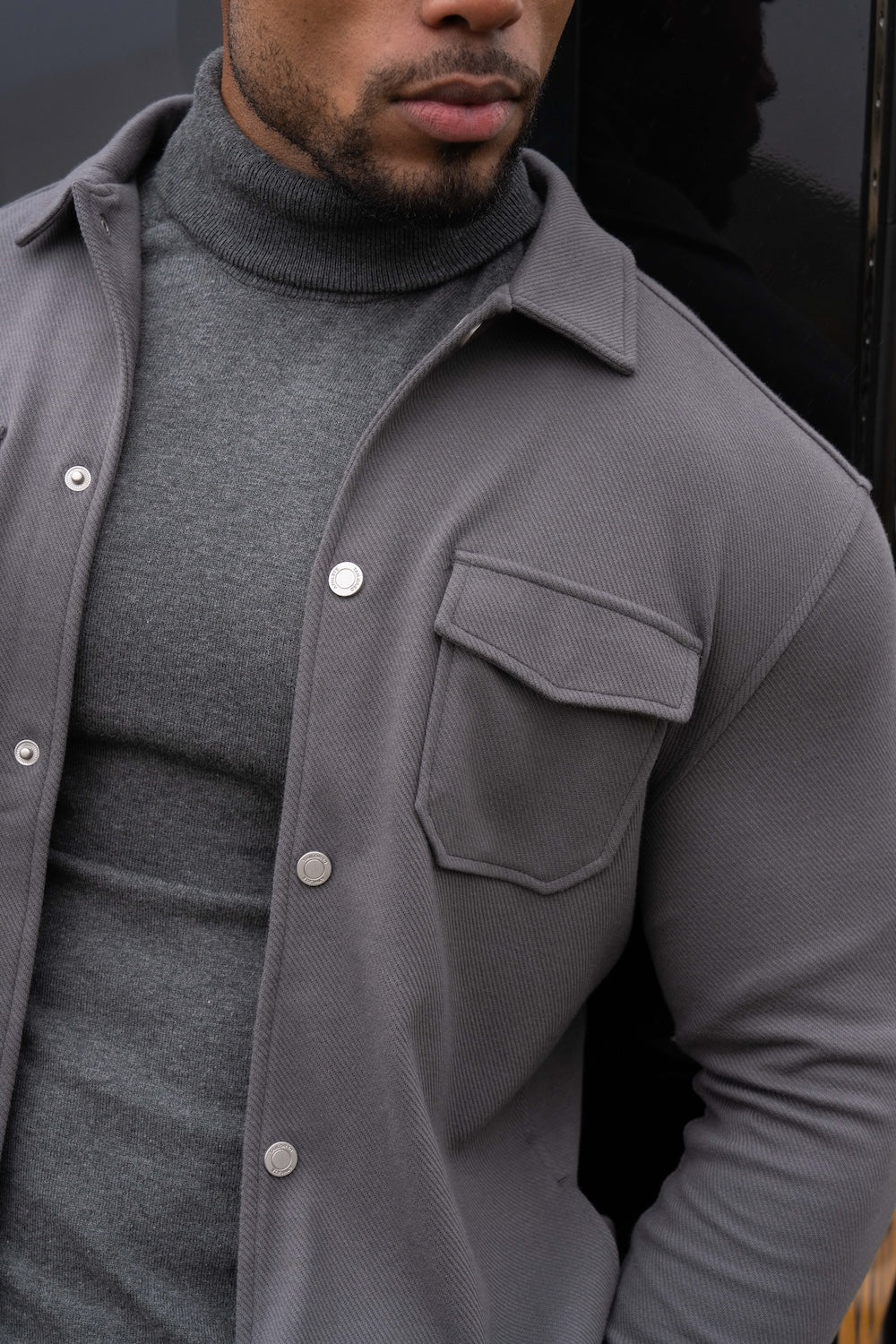 Twill Jersey Shacket in Steel Grey - TAILORED ATHLETE - USA