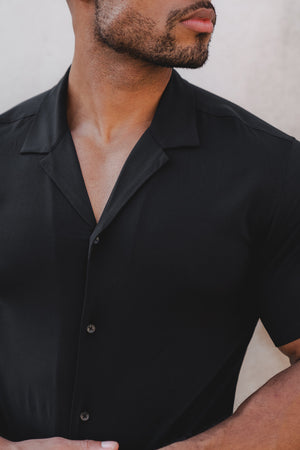 Athletic Fit Short Sleeve Viscose Shirt in Black - TAILORED ATHLETE - USA