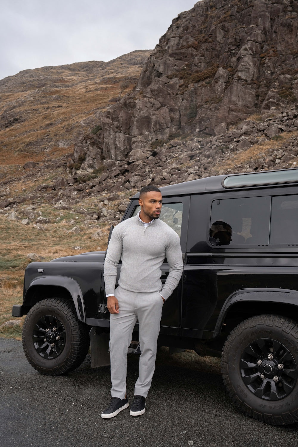 Pure Cotton Knitted Half Zip Neck Sweater in Silver Grey Marl - TAILORED ATHLETE - USA