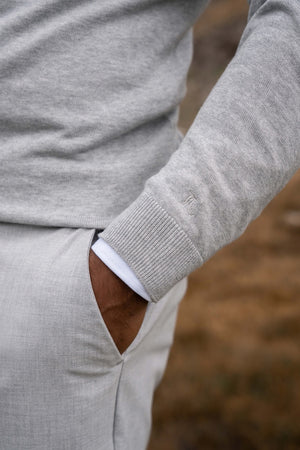 Pure Cotton Knitted Half Zip Neck Sweater in Silver Grey Marl - TAILORED ATHLETE - USA