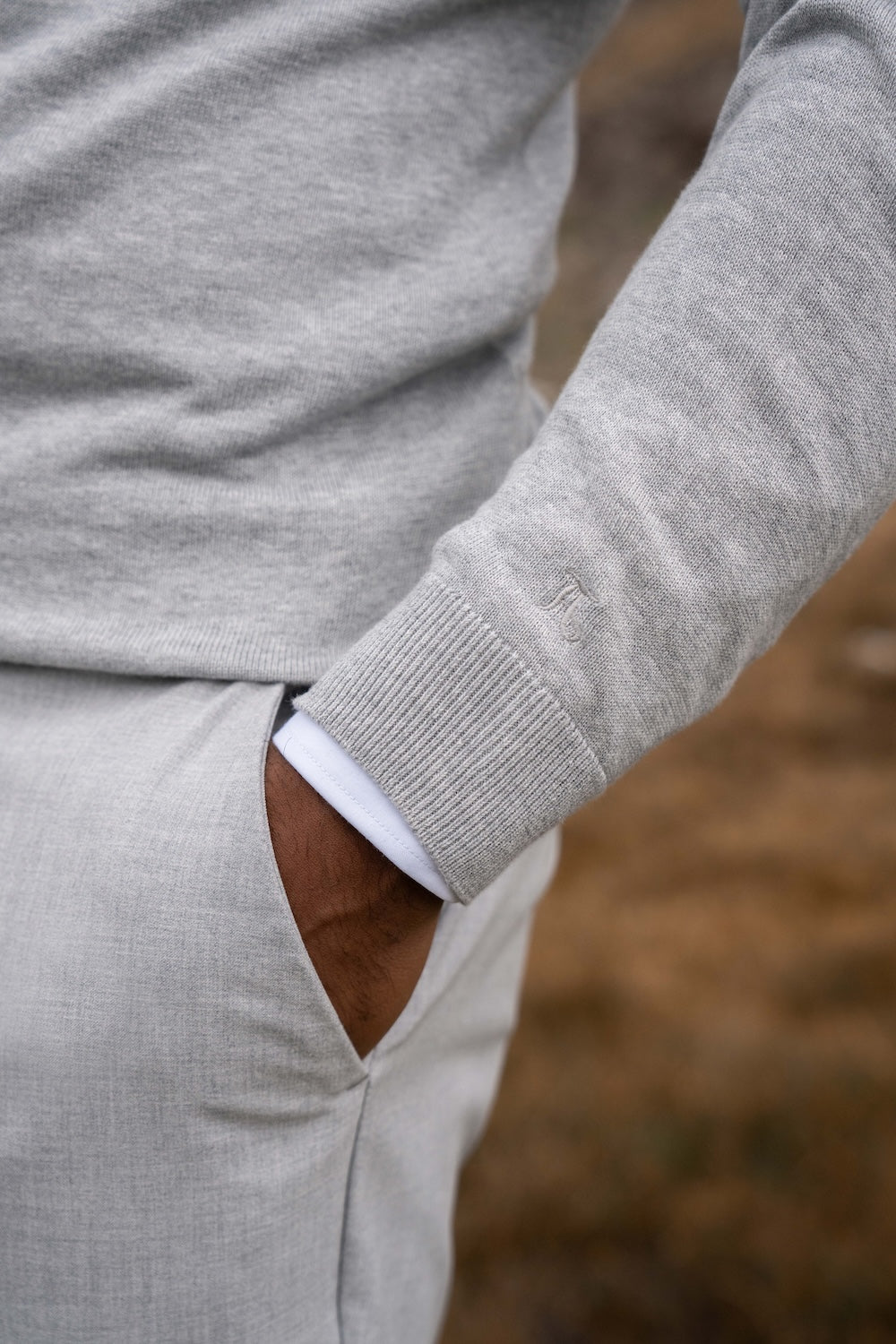 Pure Cotton Knitted Half Zip Neck Sweater in Silver Grey Marl - TAILORED ATHLETE - USA