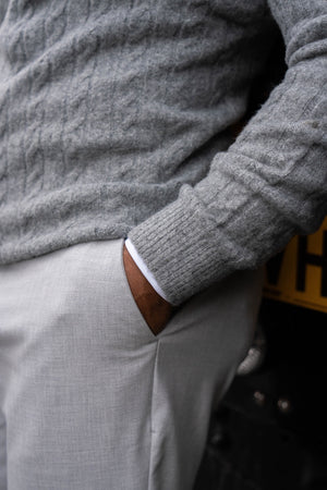 Soft Cable Crew Neck Sweater in Mid Grey - TAILORED ATHLETE - USA