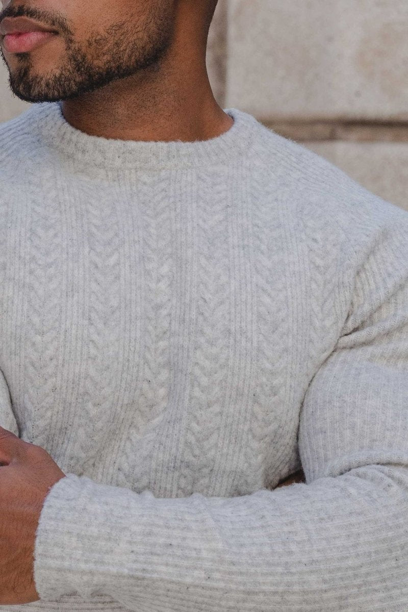 Soft Cable Crew Neck in Pale Grey Marl - TAILORED ATHLETE - USA