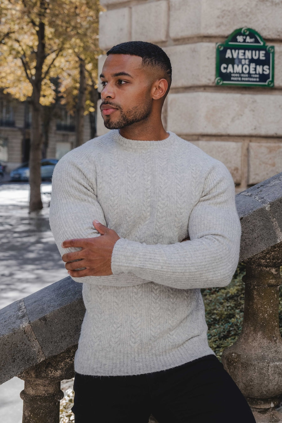 Soft Cable Crew Neck in Pale Grey Marl - TAILORED ATHLETE - USA