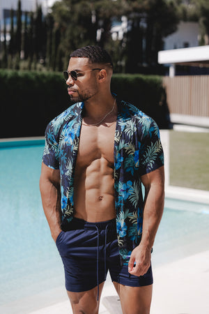 Printed Shirt in Navy Tropical Palms - TAILORED ATHLETE - USA