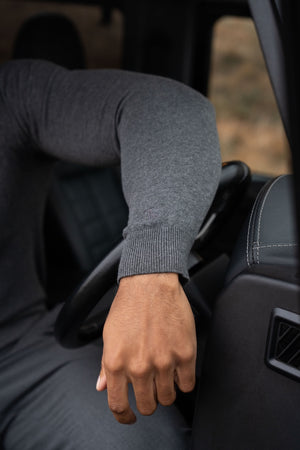 Cotton Blend Roll Neck Sweater in Charcoal - TAILORED ATHLETE - USA
