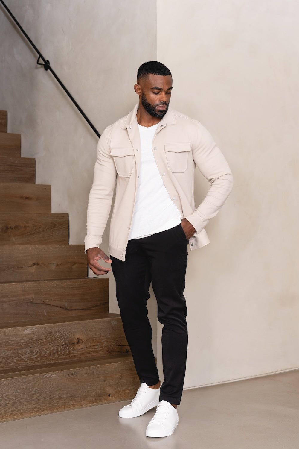 Twill Jersey Shacket in Stone - TAILORED ATHLETE - USA