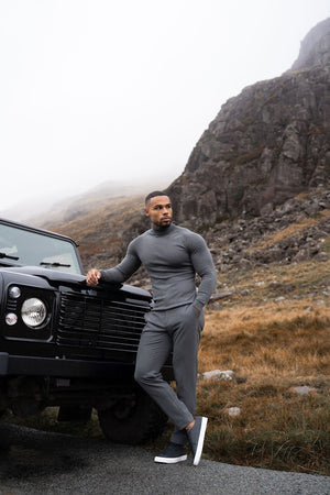 Cotton Blend Roll Neck Sweater in Charcoal - TAILORED ATHLETE - USA