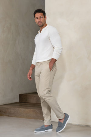 Smart Chino Side Adjuster Pants in Stone - TAILORED ATHLETE - USA