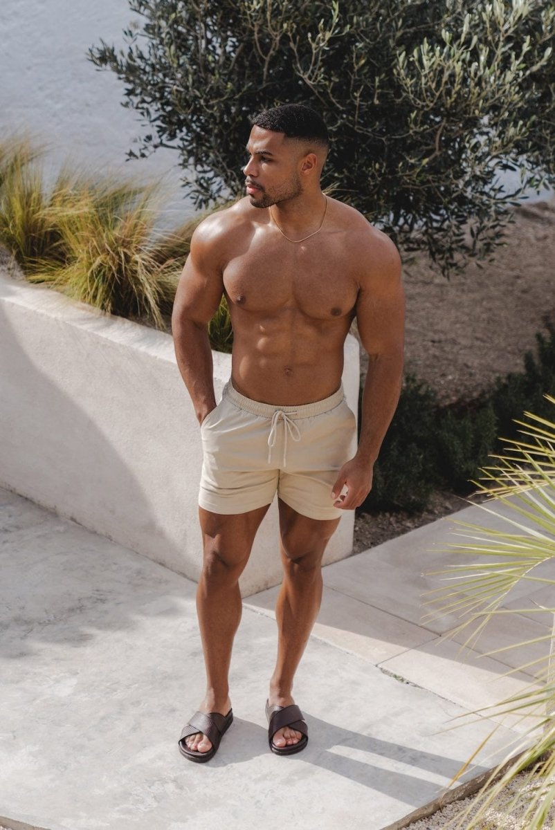 Athletic Fit Stretch Drawstring Chino Short 5" in Stone - TAILORED ATHLETE - USA