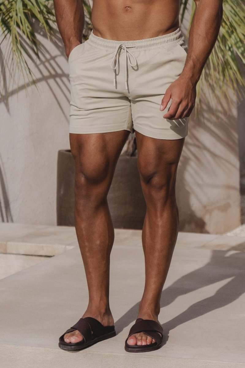 Athletic Fit Stretch Drawstring Chino Short 5" in Stone - TAILORED ATHLETE - USA