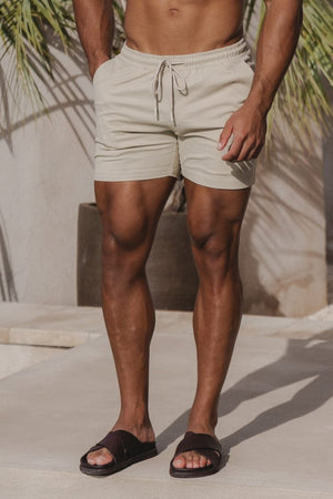 Athletic Fit Stretch Drawstring Chino Short 5" in Stone - TAILORED ATHLETE - USA