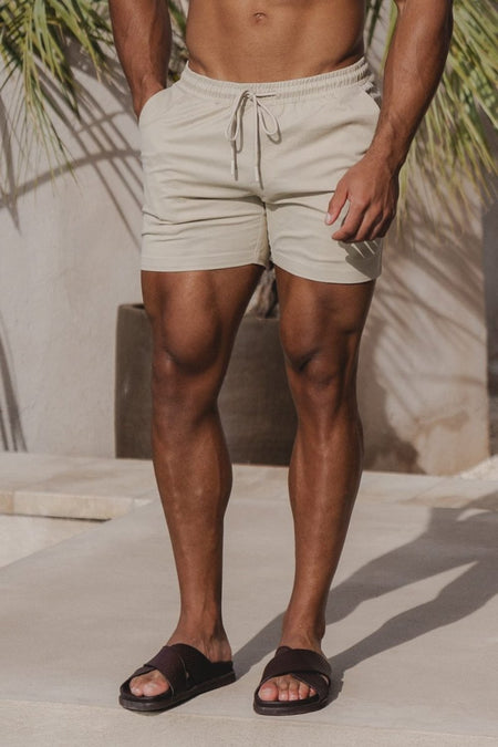 Athletic Fit Stretch Drawstring Chino Short 5" in Stone - TAILORED ATHLETE - USA