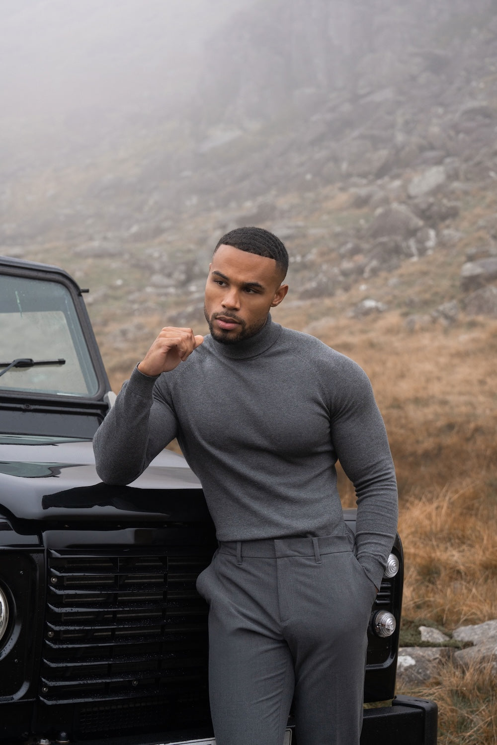 Cotton Blend Roll Neck Jumper in Charcoal - TAILORED ATHLETE - USA