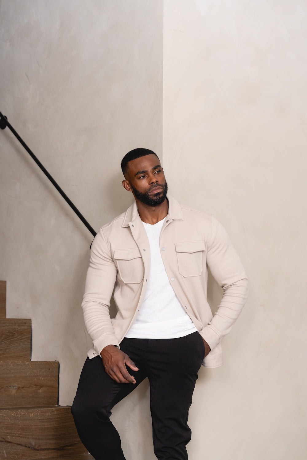 Twill Jersey Shacket in Stone - TAILORED ATHLETE - USA