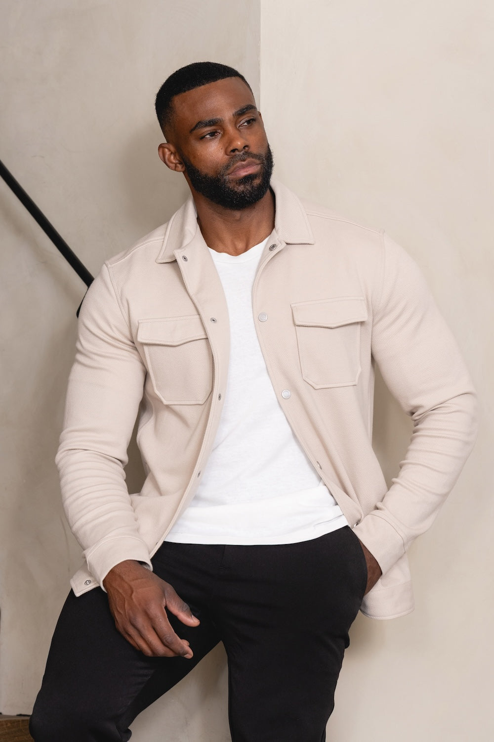 Twill Jersey Shacket in Stone - TAILORED ATHLETE - USA