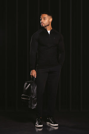 Placement Rib Half Zip Neck Long Sleeve in Black - TAILORED ATHLETE - USA