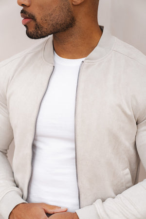 Suede Look Bomber Jacket in Stone - TAILORED ATHLETE - USA