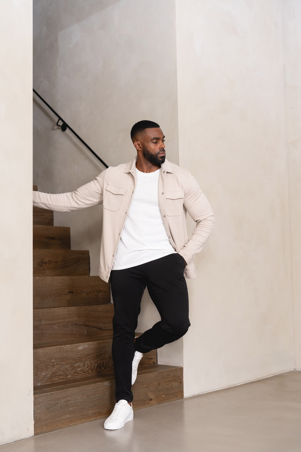 Twill Jersey Shacket in Stone - TAILORED ATHLETE - USA