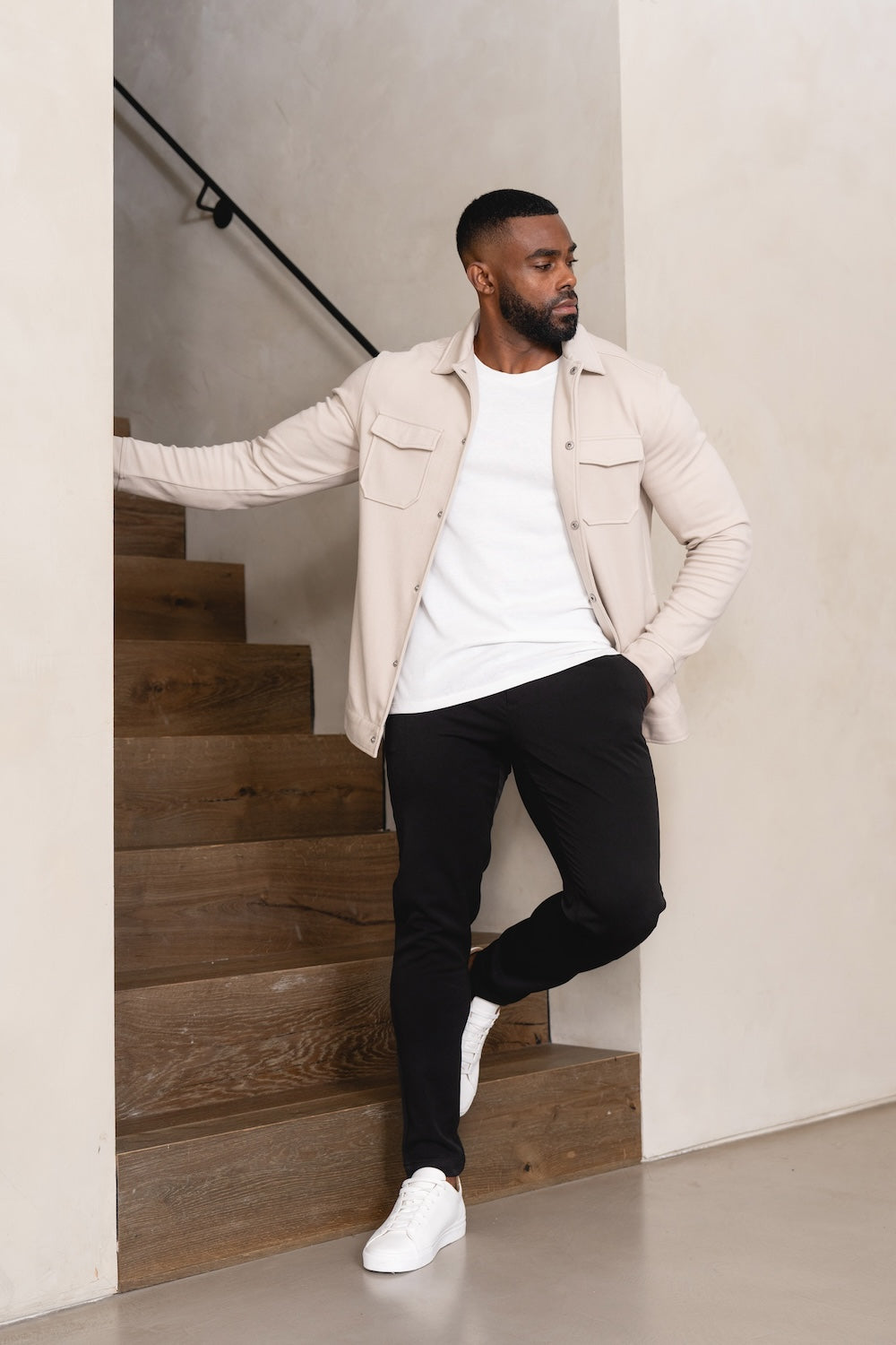 Twill Jersey Shacket in Stone - TAILORED ATHLETE - USA